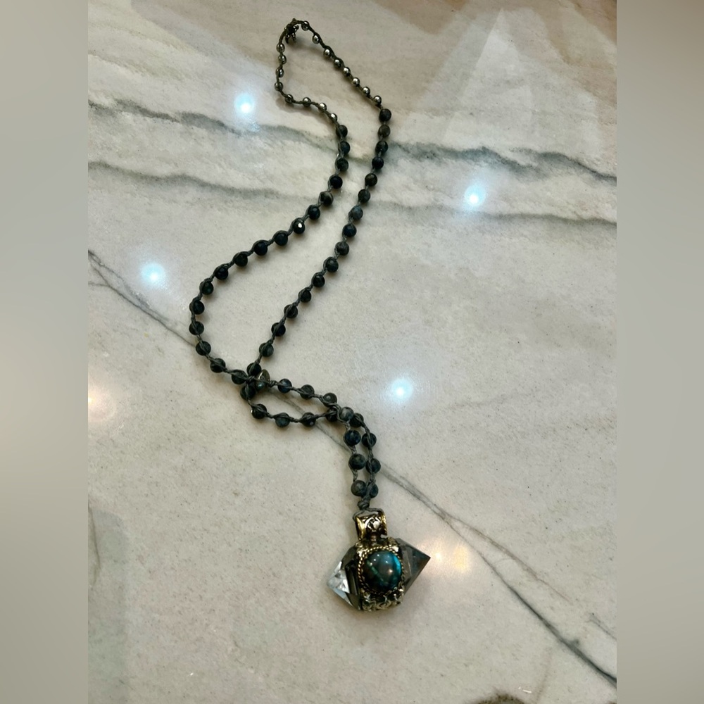 Crystal and Silver Bead Necklace Boho